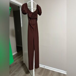 Brown Puff Sleeve Jumpsuit